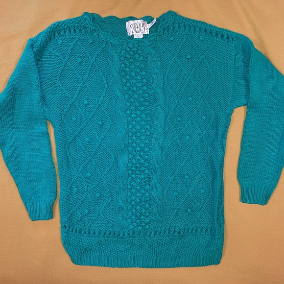 VINTAGE • 80s Hand Knit Crochet Popcorn Sweater - Picture 3 of 10